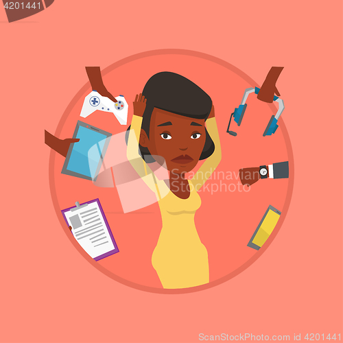 Image of Young woman surrounded with her gadgets.