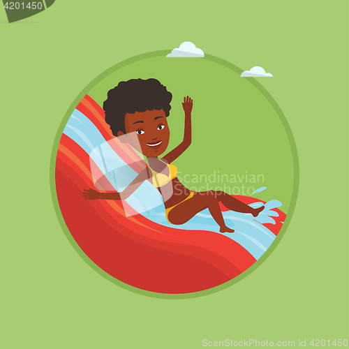 Image of Woman riding down waterslide vector illustration.