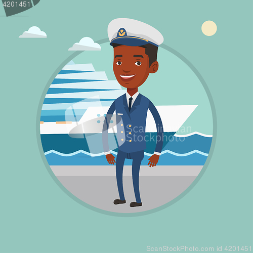 Image of Smiling ship captain in uniform at the port.