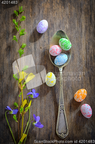 Image of Easter wooden table setting 