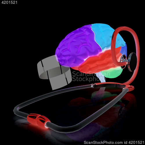 Image of stethoscope and brain. 3d illustration