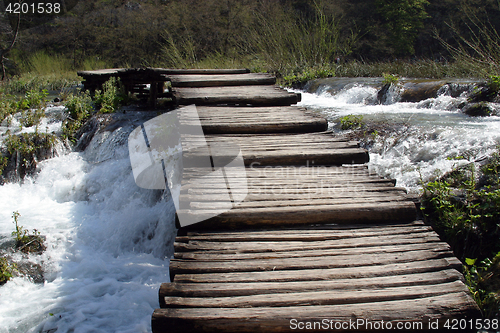 Image of Wooden pathway in Plitvice Lakes national park in Croatia