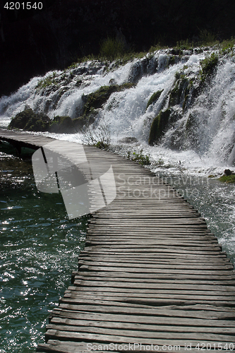 Image of Wooden pathway in Plitvice Lakes national park in Croatia