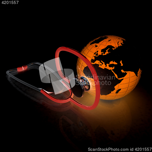 Image of stethoscope and globe.3d illustration