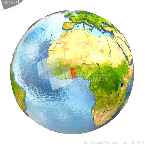 Image of Ghana in red on full Earth