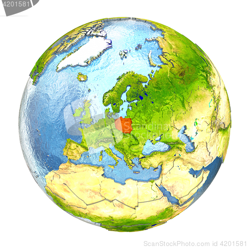 Image of Poland in red on full Earth