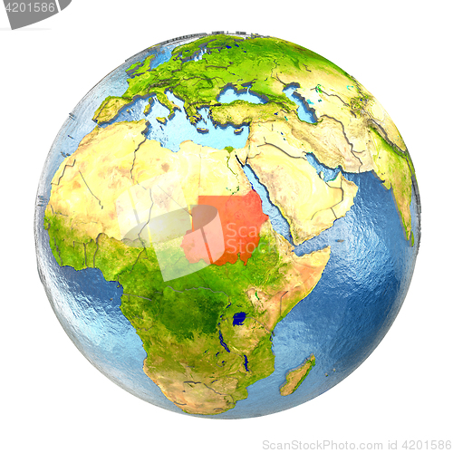 Image of Sudan in red on full Earth