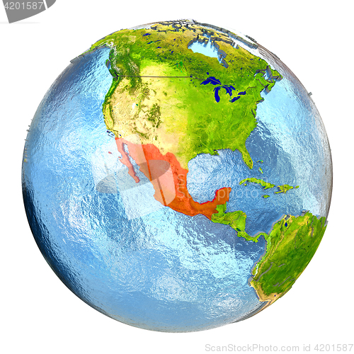 Image of Mexico in red on full Earth