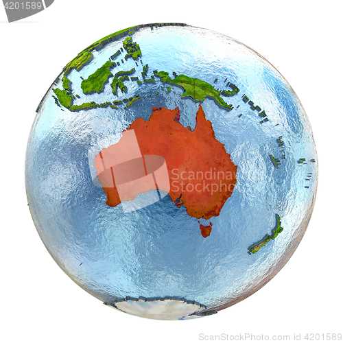 Image of Australia in red on full Earth