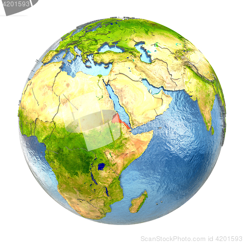 Image of Eritrea in red on full Earth
