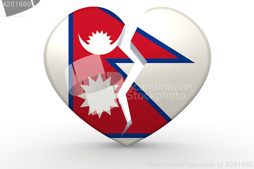 Image of Broken white heart shape with Nepal flag