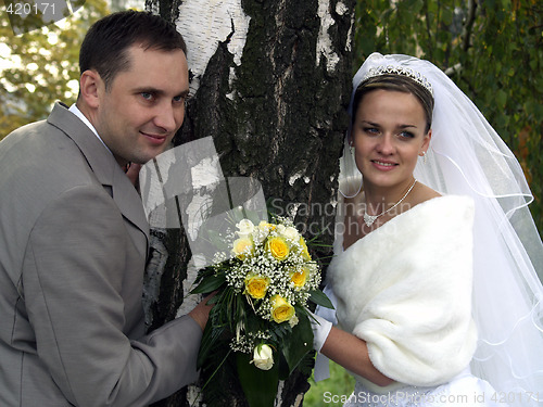 Image of Just married near Tree