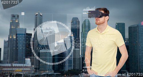 Image of man in virtual reality headset or 3d glasses