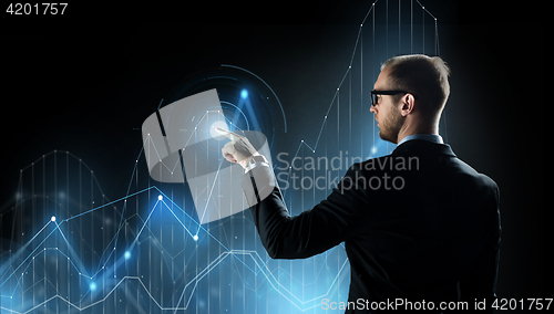 Image of businessman with virtual diagram chart projection