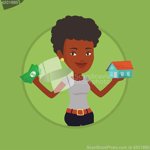 Image of Woman buying house thanks to loan.