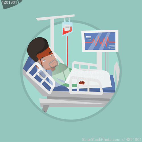 Image of Man lying in hospital bed vector illustration.