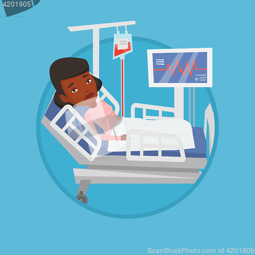 Image of Woman lying in hospital bed vector illustration.