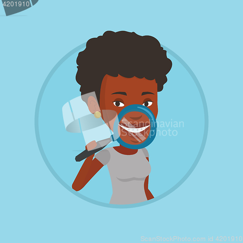 Image of Woman examining her teeth vector illustration.