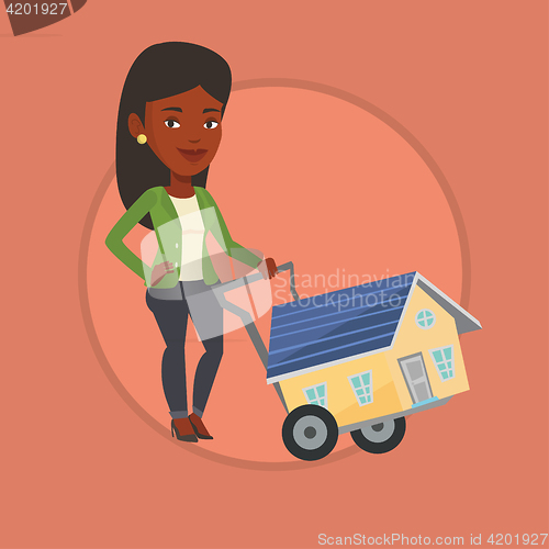 Image of Young woman buying house vector illustration.