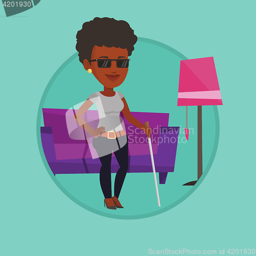 Image of Blind woman with stick vector illustration.