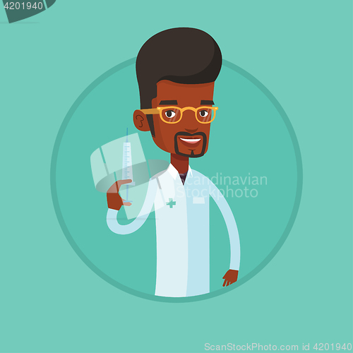 Image of Doctor holding syringe vector illustration.