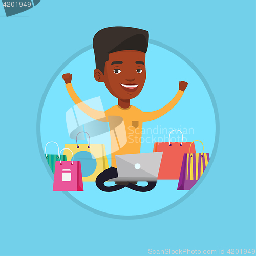 Image of Man shopping online vector illustration.