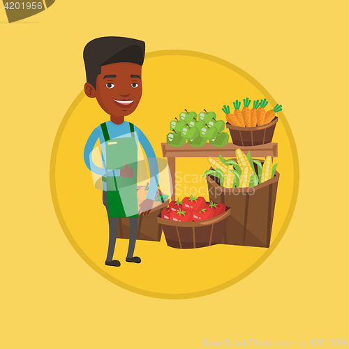 Image of Friendly supermarket worker vector illustration.