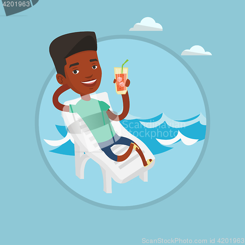 Image of Man relaxing on beach chair vector illustration.