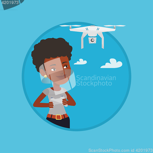 Image of Woman flying drone vector illustration.