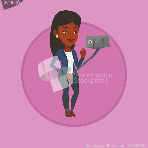 Image of Woman making selfie vector illustration.