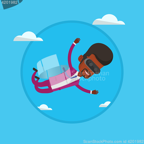 Image of Businessman in vr headset flying in the sky.