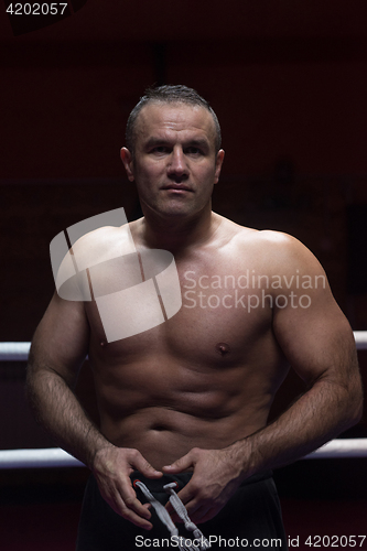 Image of professional kickboxer in the training ring