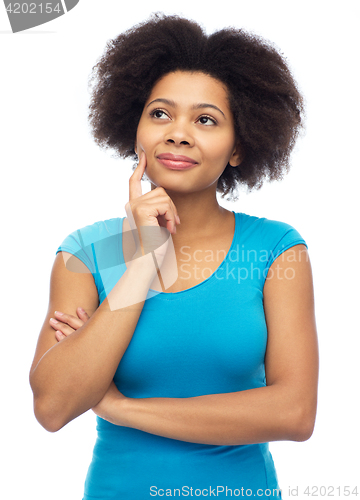 Image of happy african american young woman over white