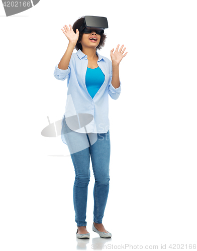 Image of woman in virtual reality headset or 3d glasses