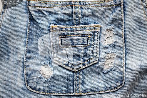 Image of close up of denim clothes or jeans with pocket