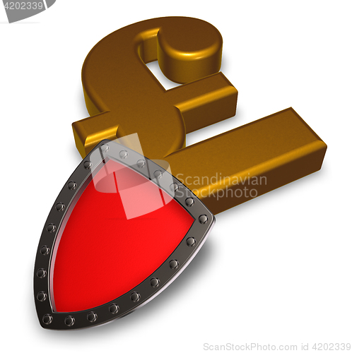 Image of pound sterling symbol and metal shield - 3d illustration