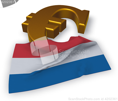 Image of euro symbol and flag and flag of the netherlands - 3d illustration