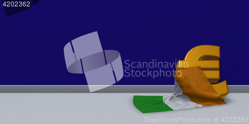 Image of euro symbol and flag and flag of ireland - 3d illustration