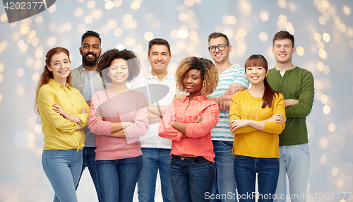 Image of international group of happy smiling people