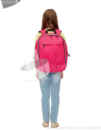 Image of little student girl with school bag from back