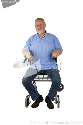 Image of Satisfied senior sitting on walker