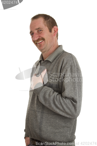 Image of Casual man standing on white