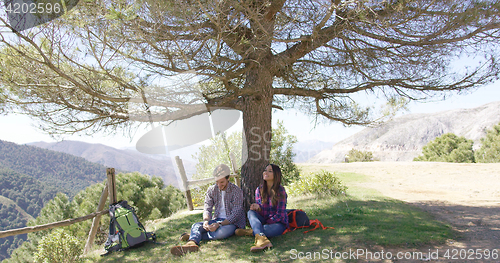 Image of Couple under big wonderful tree