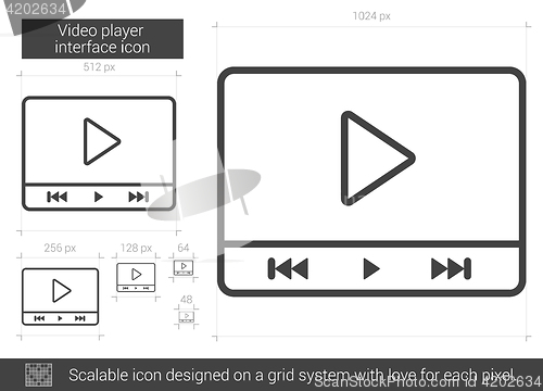 Image of Video player interface line icon.