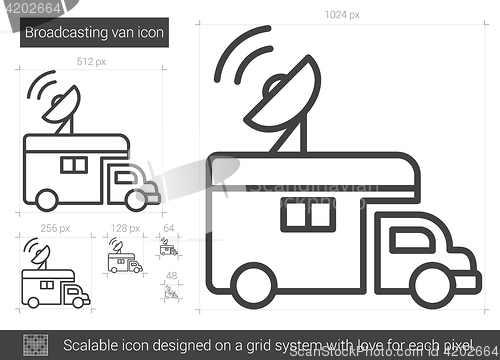 Image of Broadcasting van line icon.