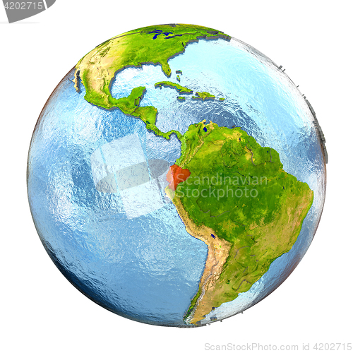 Image of Ecuador in red on full Earth