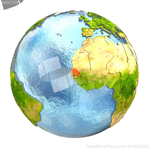 Image of Senegal in red on full Earth