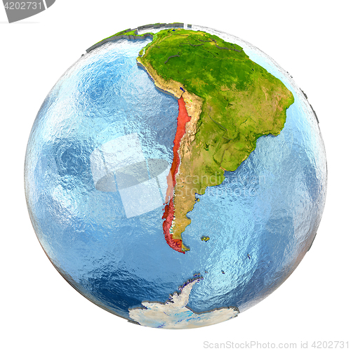 Image of Chile in red on full Earth