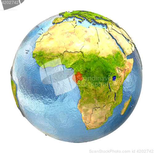 Image of Gabon in red on full Earth