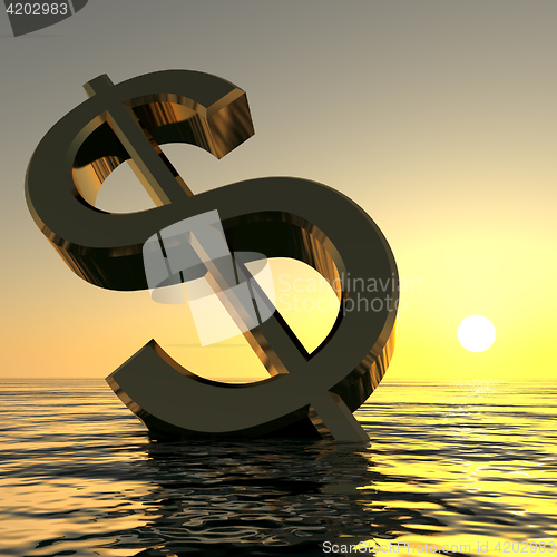 Image of Dollar Sinking And Sunset Showing Depression Recession And Econo